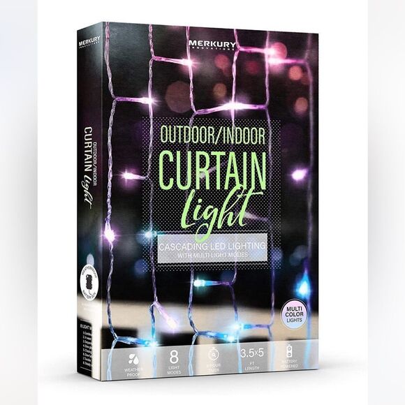 🔥Merkury I Indoor/Outdoor Weatherproof Cascading Curtain Lights with Flashing - Picture 1 of 5